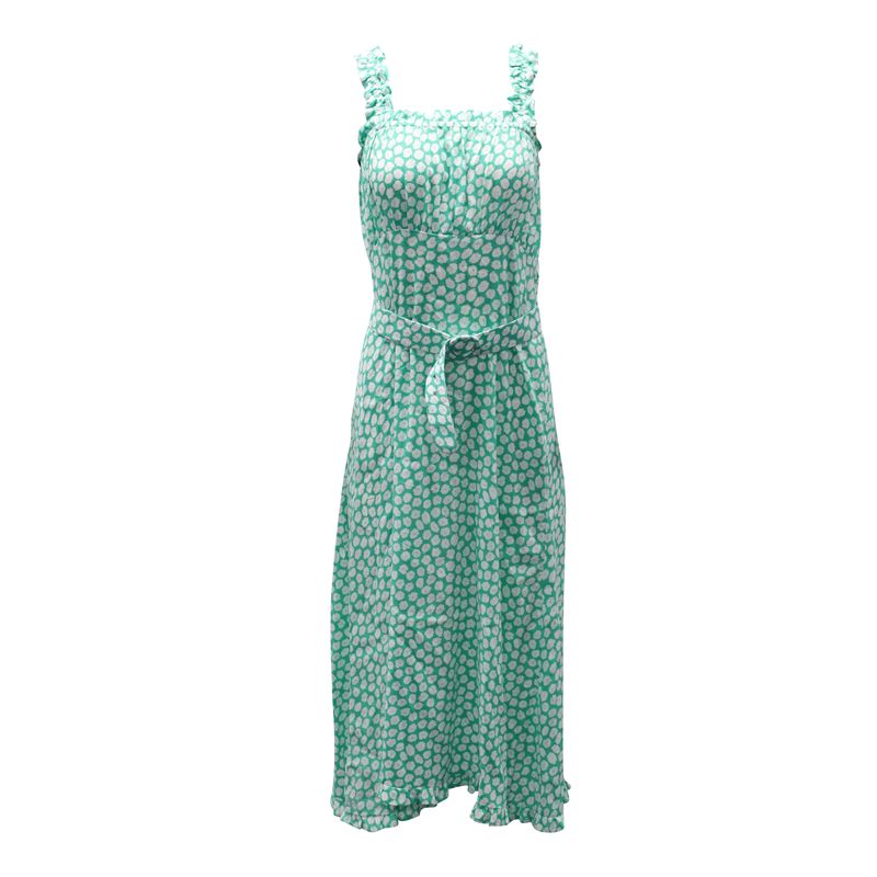 Faithfull The Brand Saint Tropez Floral Print Dress With Belt In Green Rayon